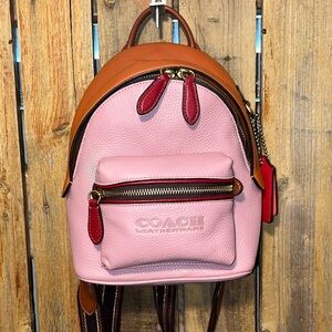 Coach Pink and Tan Leather Backpack